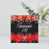  uitnodiging voor Red Bow & Sparkle Sweet Sixteen (Staand voorkant)