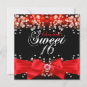  uitnodiging voor Red Bow & Sparkle Sweet Sixteen (Voorkant)