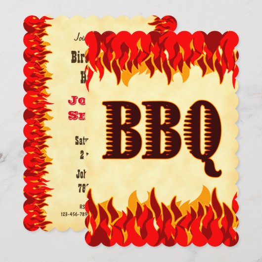 Uitnodiging voor Red Flames Custom BBQ Cookout 5x7 (Voorkant / Achterkant)