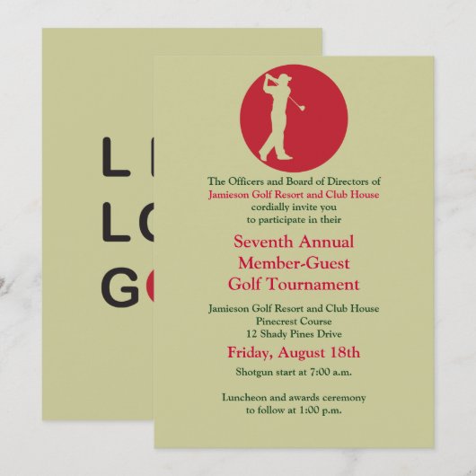 Uitnodiging voor Red Green Corporate Golf Tourname (Voorkant / Achterkant)