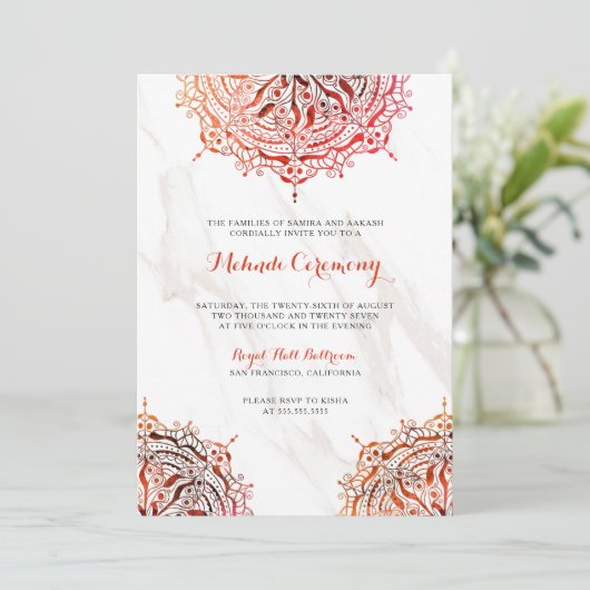 Uitnodiging voor Red Mandala Mehndi Ceremony (Staand voorkant)