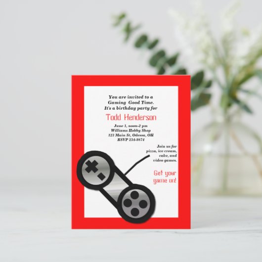 Uitnodiging voor Red Video Gaming Party (Staand voorkant)