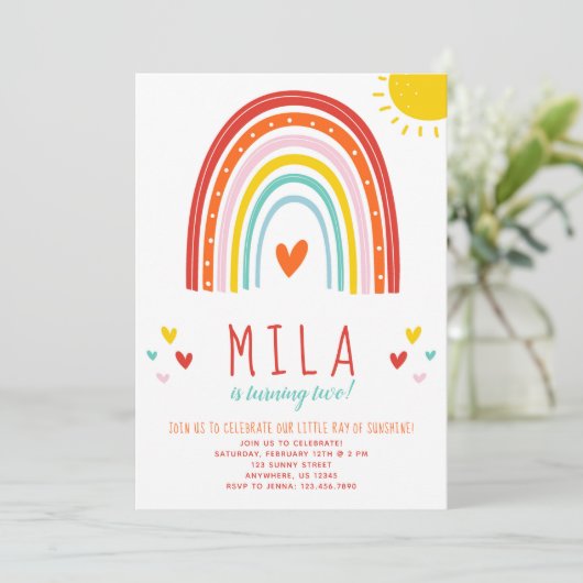 Uitnodiging voor regenboog en zonneschijn (Staand voorkant)