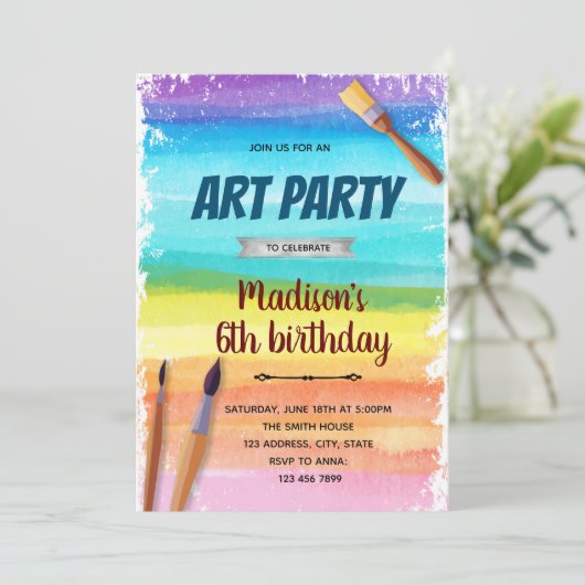 Uitnodiging voor regenboog kunstfeest (Staand voorkant)