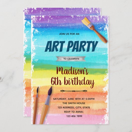 Uitnodiging voor regenboog kunstfeest (Voorkant / Achterkant)