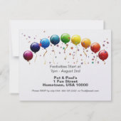 Uitnodiging voor regenboogballonnenfeest (Achterkant)