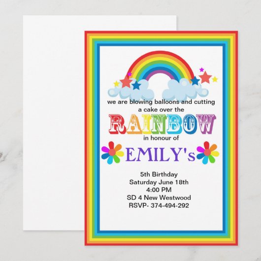 Uitnodiging voor regenboogpartij (Voorkant / Achterkant)