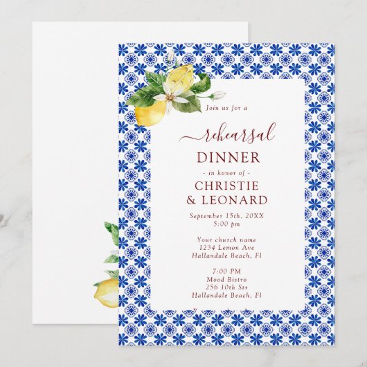 Uitnodiging voor repetitie van Elegant Mediterrane (Voorkant / Achterkant)