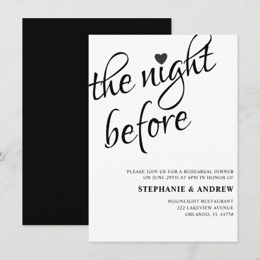 Uitnodiging voor repetitie voor zwarte en witte br (Voorkant / Achterkant)