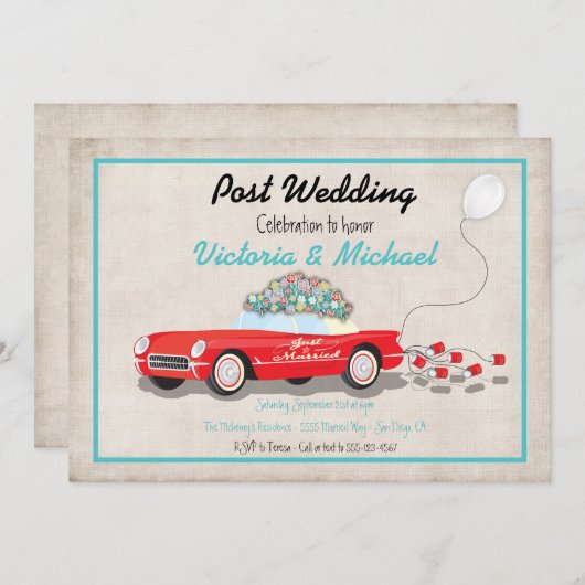 Uitnodiging voor Retro Auto Net Getrouwd na de Bru (Voorkant / Achterkant)