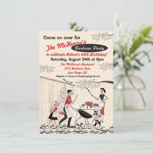 Uitnodiging voor  Retro Barbecue Party (Staand voorkant)