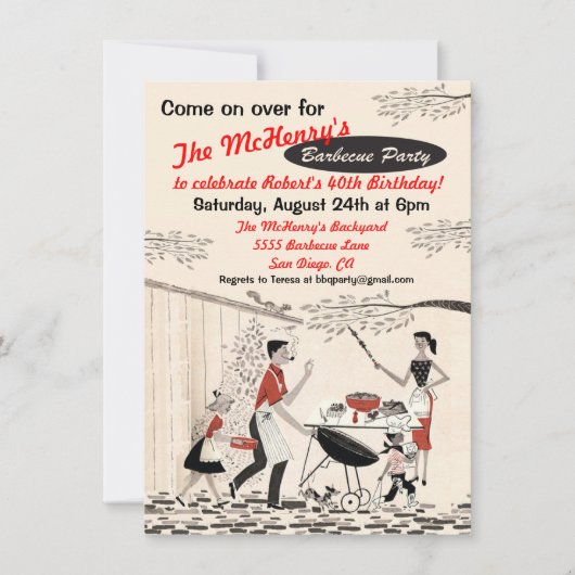 Uitnodiging voor  Retro Barbecue Party (Voorkant)