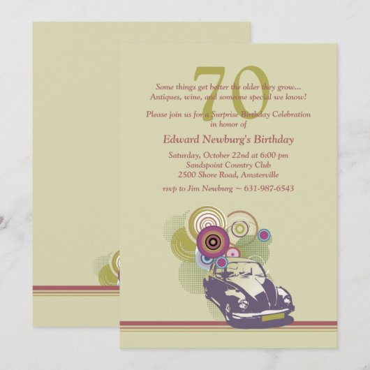 Uitnodiging voor Retro Car (Voorkant / Achterkant)