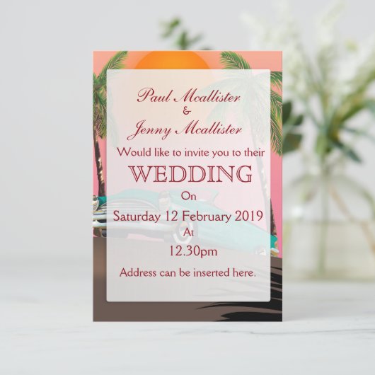 Uitnodiging voor  Retro Car Wedding (Staand voorkant)