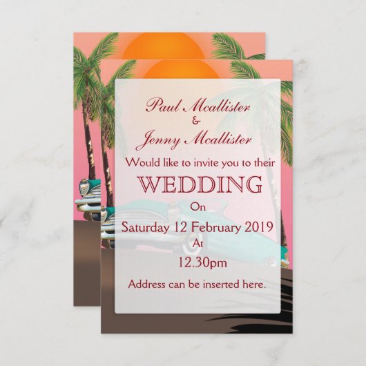 Uitnodiging voor  Retro Car Wedding (Voorkant / Achterkant)