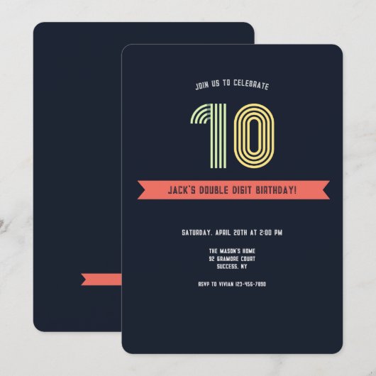 Uitnodiging voor Retro Dubbele Cijfers (Voorkant / Achterkant)