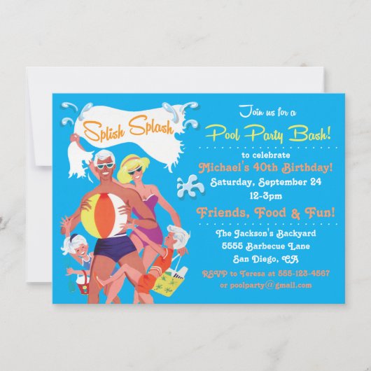 Uitnodiging voor Retro Family Pool (Voorkant)