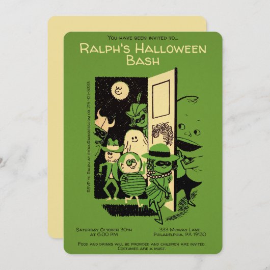  uitnodiging voor Retro Halloween-partij (Voorkant / Achterkant)