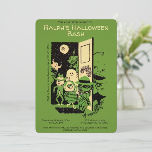  uitnodiging voor Retro Halloween-partij (Staand voorkant)