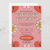 Uitnodiging voor Retro Rood Valentijnsfeestje (Voorkant / Achterkant)