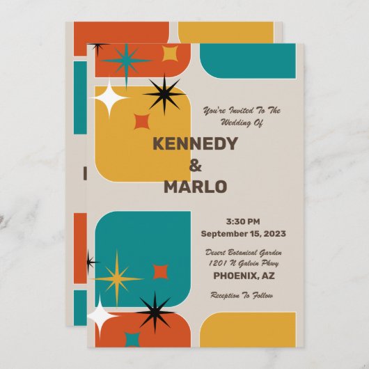 Uitnodiging voor Retro Wedding (Voorkant / Achterkant)