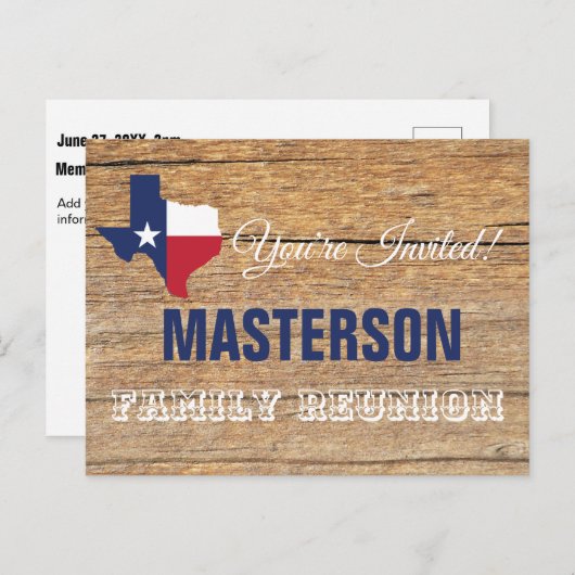 Uitnodiging voor reünie over de Texas Barnwood-fam (Voorkant / Achterkant)