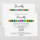 Uitnodiging voor reünie over kleurenblok Fun Party (Voorkant / Achterkant)