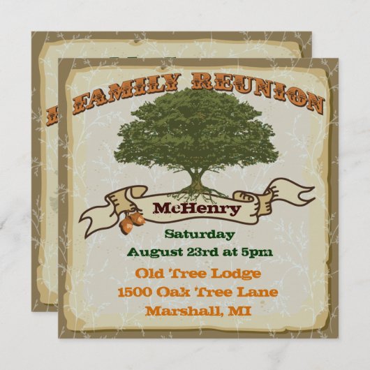 Uitnodiging voor reünie over reünie uit de rotsfam (Voorkant / Achterkant)