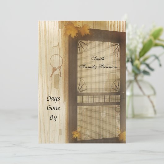 Uitnodiging voor reünie over  scherm van deur (Staand voorkant)