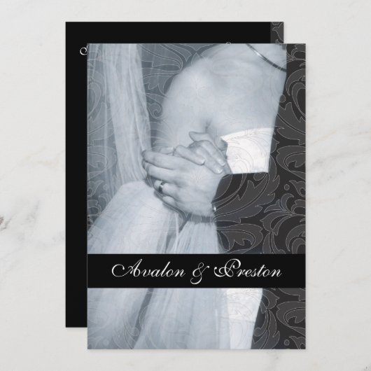 Uitnodiging voor ribbon van Vellum Scroll Damask (Voorkant / Achterkant)