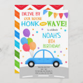 Uitnodiging voor rit langs huis, jongens verjaarda (Voorkant / Achterkant)
