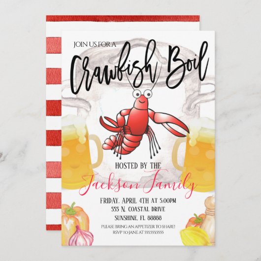 Uitnodiging voor rivierkreeft kookfeest (Voorkant / Achterkant)