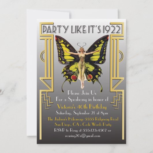 Uitnodiging voor Roaring 20's Art Deco Flapper Fee (Voorkant)