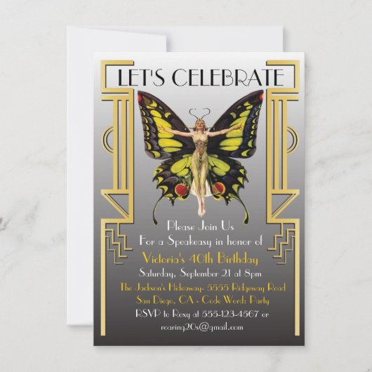 Uitnodiging voor Roaring Twenties Art Deco Flapper (Voorkant)