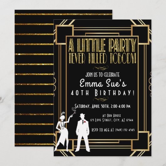 Uitnodiging voor Roaring Twenties Flapper Feest Ve (Voorkant / Achterkant)