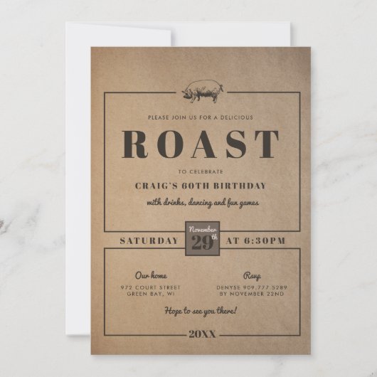 Uitnodiging voor Roast Party (Voorkant)