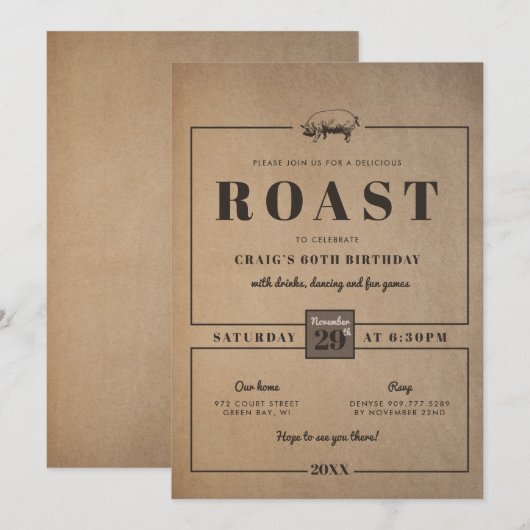 Uitnodiging voor Roast Party (Voorkant / Achterkant)