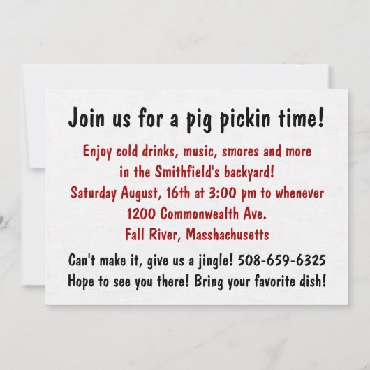 Uitnodiging voor roast party (Achterkant)