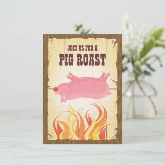 Uitnodiging voor roast party pig (Staand voorkant)