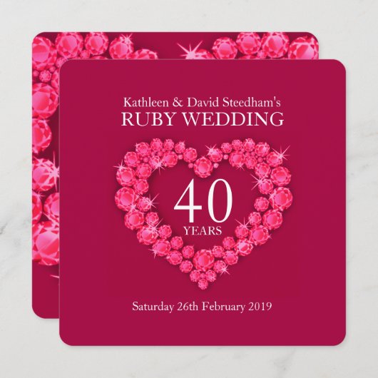 Uitnodiging voor robijnen bruiloft hart 40 jaar ro (Voorkant / Achterkant)