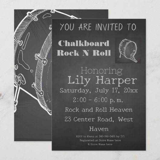 Uitnodiging voor Rock Star Baby Shower (Voorkant / Achterkant)