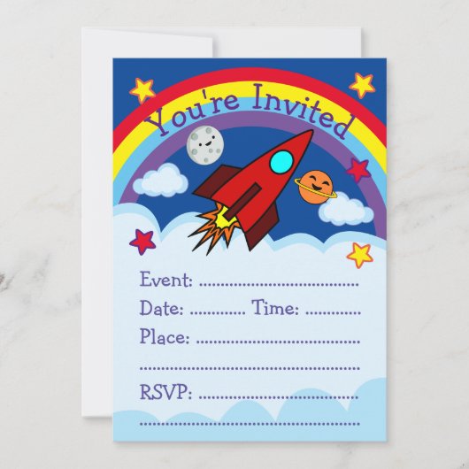 Uitnodiging voor Rocket Ship Party (Voorkant)