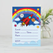 Uitnodiging voor Rocket Ship Party (Staand voorkant)