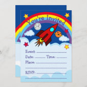 Uitnodiging voor Rocket Ship Party (Voorkant / Achterkant)