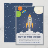 Uitnodiging voor Rocket Ship Space-verjaardag (Voorkant / Achterkant)