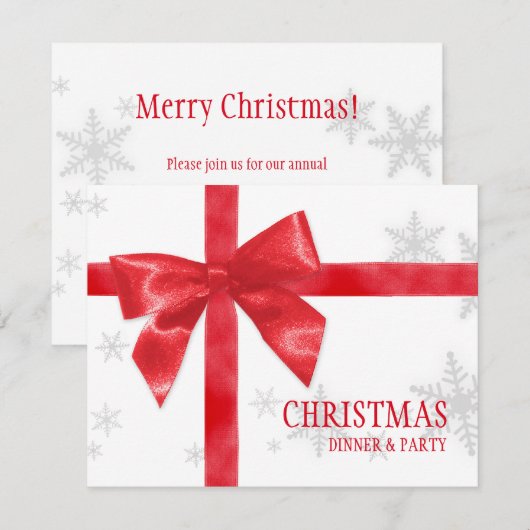 uitnodiging voor Rode Bow-kerstfeest (Voorkant / Achterkant)