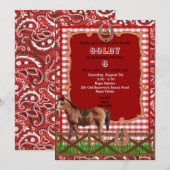 Uitnodiging voor rode en bruine Westerne paarden (Voorkant / Achterkant)