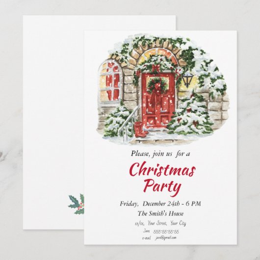Uitnodiging voor rode en groene kerst (Voorkant / Achterkant)