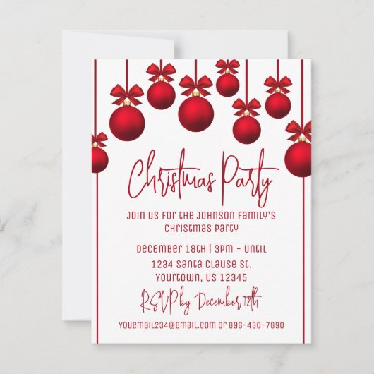 Uitnodiging voor rode en witte kerst (Voorkant)