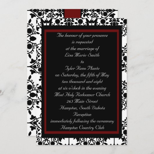 Uitnodiging voor rode en zwarte Damask (Voorkant / Achterkant)